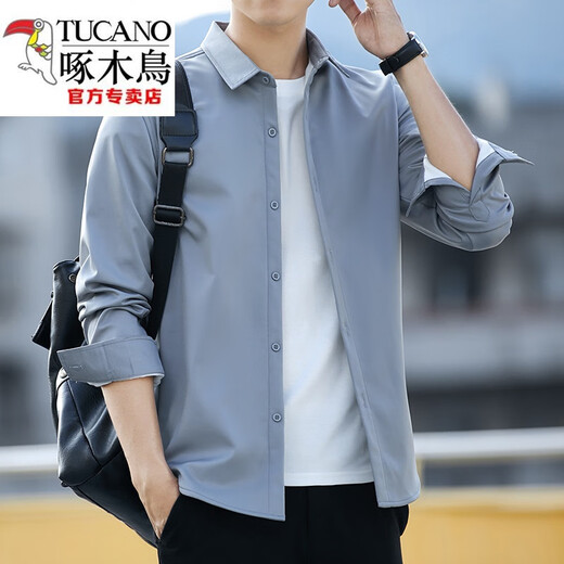 Woodpecker (TUCANO) camisa de manga larga de invierno engrosada de terciopelo tendencia casual para hombres chaqueta cálida y atractiva camisa de color sólido de moda juvenil terciopelo estilo gris A810 M 90-110Jin Jin equivale a 0,5 kg