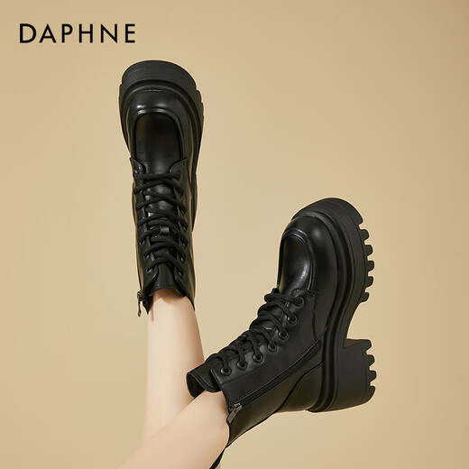Daphne Martin boots women's inner heightening short boots versatile thick heel high heel black plus velvet women's boots 4623607126 black 37
