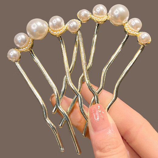 Danqin Maruzi hairpin hairpin fixed hairpin female U-shaped hairpin hairpin hairpin hairpin comb pearl headdress gold + gun black