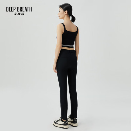 Take a deep breath DEEP BREATH women's metal buckle four-sided elastic slim fit nine-point small feet formal suit pants for women 8100058 black L (size 4)