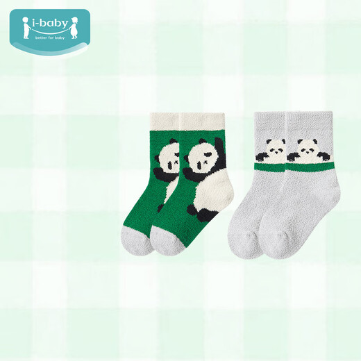 Ibaby/British baby socks, children's socks, spring, autumn and winter warm socks, boys and girls mid-calf socks, velvet socks, infants and toddlers, warm velvet mid-calf socks - Panda Dundun, 2 pairs, 1-3 years old (foot length 11-13cm)