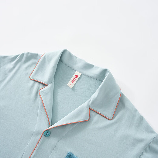 Fen Teng Fen Teng Couple Pajamas Soft Cotton Cotton Fan Chengcheng's Same Style Stars' Same Style 40 Count Cotton Mo Couple's Home Clothing Set Light Blue - Men's L