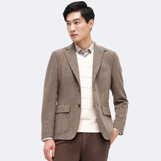 卡尔丹顿卡尔丹顿2024秋季新款商务休闲男士西服上衣平驳领羊毛西装外套 咖啡色系_C5_B版舒适版 XL 180/100A 75-80kg