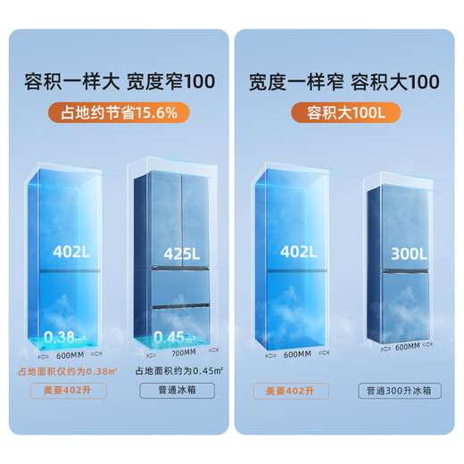 MeiLing worry-free embedded 402L two-door refrigerator ultra-thin zero embedded bottom heat dissipation can be spliced ​​with first-class energy efficiency air-cooled frost-free white BCD-402WPCZX national subsidy