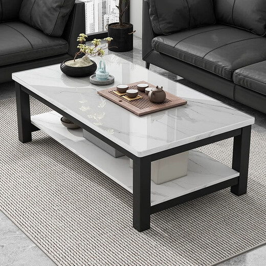 Xiule (XIULE) coffee table living room home tea table tempered glass tea table imitation slate marble coffee table light luxury small table thick steel frame white texture + black frame 100cm