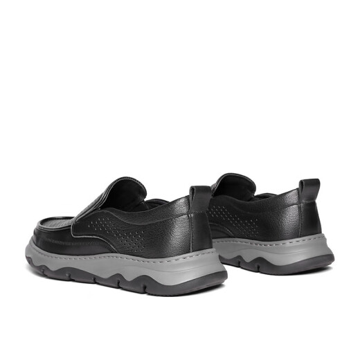 Belle casual shoes men's summer cowhide leather punched breathable business casual shoes A1509BM3 black 39