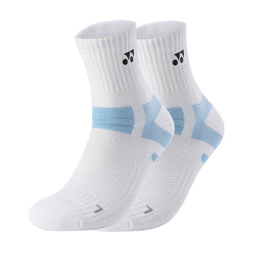YONEX badminton socks sweat-absorbent breathable towel bottom thickened 145234BCR white and blue 2 pairs