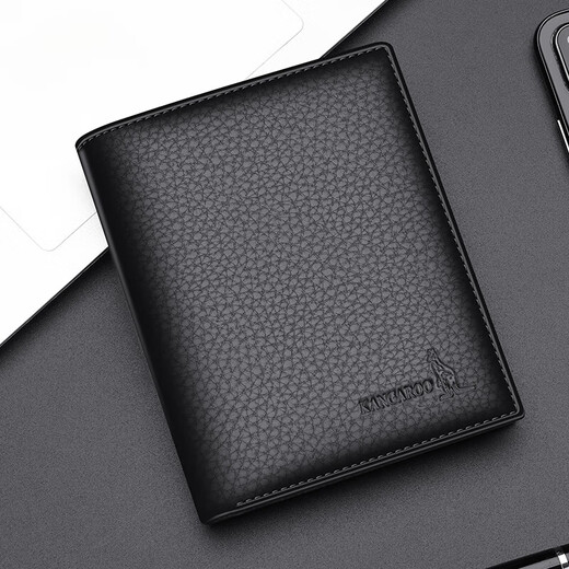 Känguru (Kangaroo) Wallet Herren Kurzer Leder Brieftasche vertikaler Stil 2025 Neues trendiges Reißverschluss Kuhlatten-Ultra-dünn verdickter Brieftasche schwarz (mit Reißverschluss