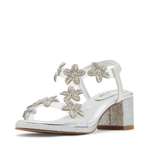 Steve Madden Girls' Smart Heel Sandals, Silver Silver 1 Little Kid