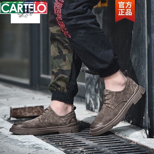 Cartelo Trendy Low-Top Martin Boots Herren echte Leder Frühling und Herbst Atmungsaktives britischer Stil wasserdichte Männer Retro Work Boots Neues Produkt Kamelfarbe 42