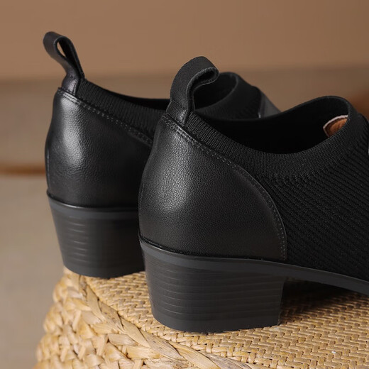 HerSin Baili Talon épais chaussures simples pour le cuir féminin pointu à talon épais talon de la bouche profonde Toe à orteil de mouton automne et hiver nouveau style et bottes nues set de grande taille chaussures noir 38