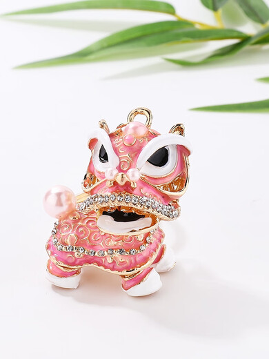 Auto Schlüsselbund chinesischer Stil Modentasche Anhängerin weiblicher Löwe süße beliebte Schmuck Cartoon Löwe Tanz kleiner Trompete Löwe rot