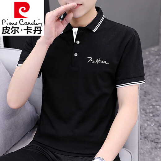 皮尔卡丹（pierre cardin）男士短袖翻领polo保罗衫棉商务休闲青年半袖t恤百搭带领子潮流 S5009黑色 2XL