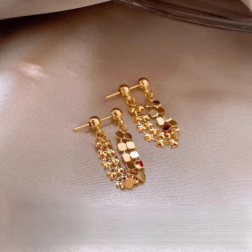 Fat Donglai same style 18k rose gold mother-of-pearl earrings gold tassel women light luxury 2024 18k yellow l gold tassel earrings