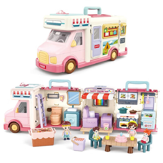 Yunya Playing House RV Juguetes Girl Princess Doll House Boy Transformación Autobús Día del Día de los Niños Regalo Música Transformación RV