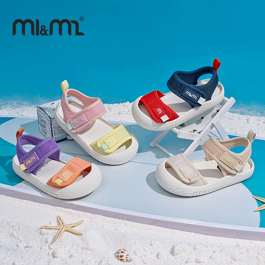 M1&M2 Spanish children's shoes, children's sandals, boys and girls, new summer beach shoes, color-blocked soft soles, Velcro toe caps, red 28, suitable for feet 16.5~17cm long