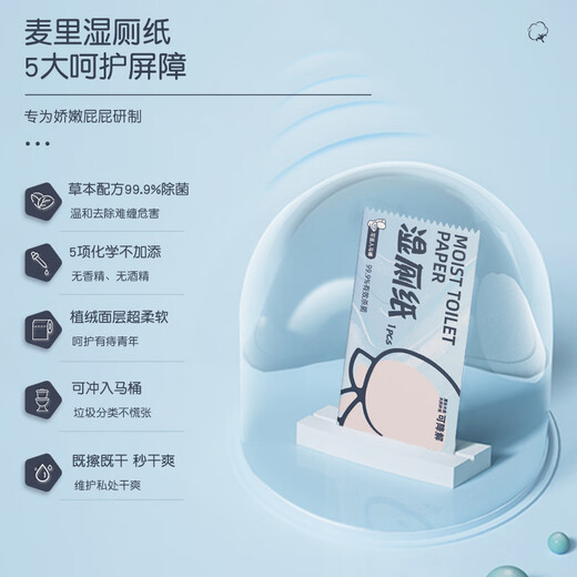 Shantou Lincun butt wiping wet wipes for men, individually packaged wet toilet paper, family pack, toilet cleaning, water flushable, butt wiping for men and women, 50 pieces*5