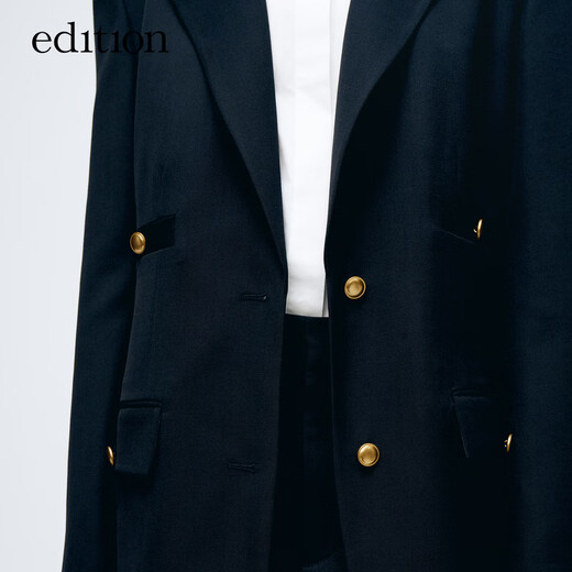 edition【高圆圆同款】西装外套春新款复古戗驳领黑色羊毛精纺女绅士 黑色K01 S (160)