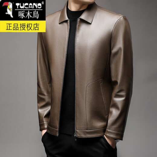 Holzspecker Lederjacke für Männer im Winter neuer Stil plus Samt warme Revers-Motorrad-Service-Business Casual Lederjacke Herren-Trend 9902 Deep Coffee plus Samt M 170 [90-110Jin [Jin Equals gleich 0,5 kg]]