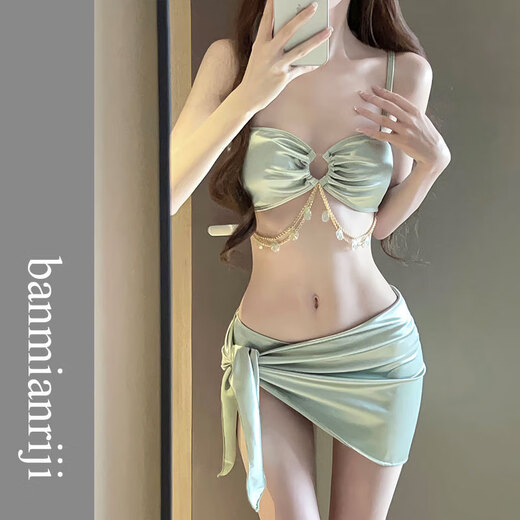 Lugeli bikini swimsuit for women in hot springs sexy pure desire slimming small fresh style pool beach swimsuit three-piece set Bikini 3-piece set L recommended 90-110Jin Jin equals 0.5 kg