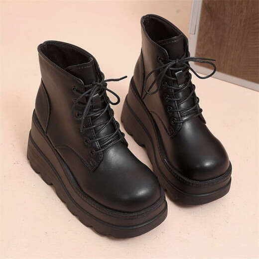 
Zhenxi Cos high-rise shoes for women thick-soled Martin boots, sponge cake sole, high-heeled boots, British style black versatile comic exhibition shoes, black 8CM [size 38]