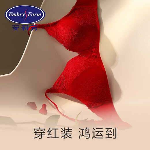 Embry Red Brand Underwear Set, Comfort Cup, Wireless Bra, Secondary Breast Reduction, Small Breast Gathering Gift Box, New Year's Gift, EBW0037 Red RED 80C-L