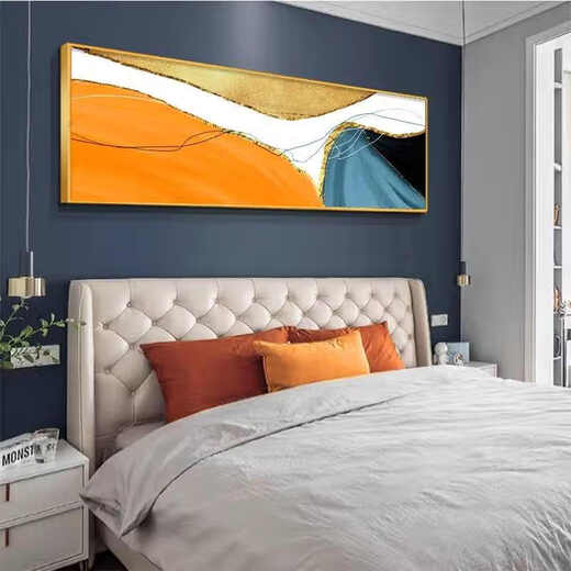 
Huaixue abstract art bedroom bedside background wall decoration painting hotel hotel room modern simple hanging painting master bedroom mural JD17078 135*35cm [suitable for bed width 1.5 meters] texture oil canvas aluminum alloy black frame