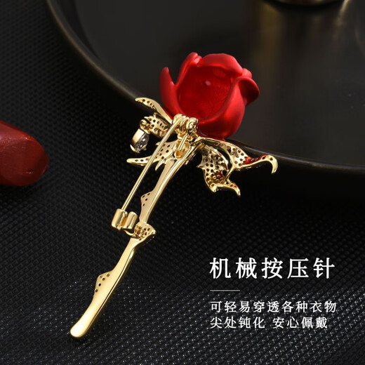 Crystal rose brooch, high-end women's brooch, birthday gift for girls, high-end niche and practical, gift boxed X357 red rose brooch