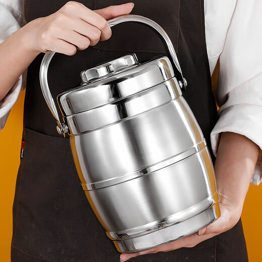 Central Products Stainless Steel Vacuum Insulated Lunch Box Portable Insulated Bucket Three-Layer 1.6L Flat Cover Drum Type Unit