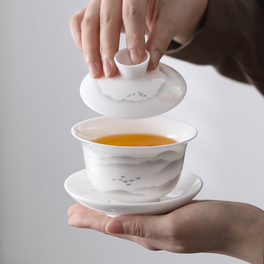 Shangyanfang Kung Fu tea set, a complete set of high-end household Dehua mutton-fat jade white porcelain teapot tea set, housewarming business gift