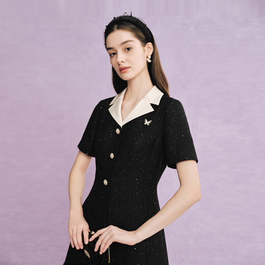 La Koradior [same style in the mall] black temperament slim suit dress splicing commuting black L
