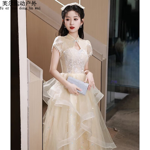 阿尤布色宴会晚礼服女高端小众轻奢主持艺考礼平时可穿  XL  S 香槟色长 M (160-166厘米100-112斤)