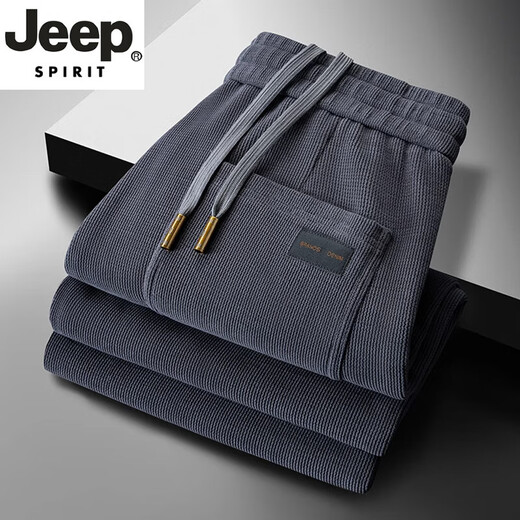 JEEP SPIRIT high-end sweatpants men's autumn and winter velvet thickened sports trousers middle-aged dad loose large size straight casual pants dark gray ((spring and autumn) M (weight 110-126)