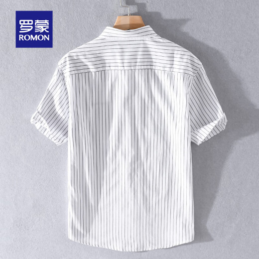Camisa rayas para hombres Lomon Manga corta Summer suelta delgada camisa de algodón versátil de algodón de algodón