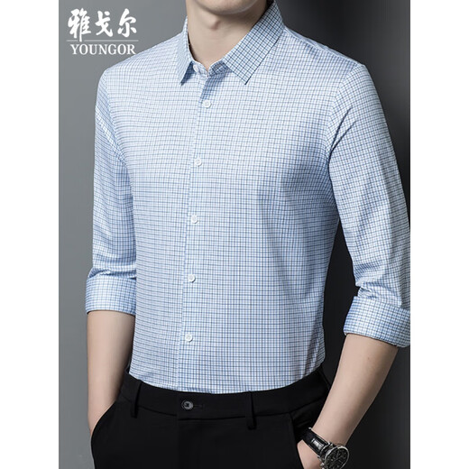 CEO Yageol Mulberry Silk Long Sleeve Shirt Herren Frühlings- und Herbst-Business Casual Top Middle Age's Plaid No-Eisen-Hemd rotes Plaid By901 Plaid Shirt 165/84a