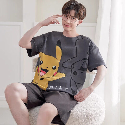 Junjun SUIDI MEI Herren Pyjamas Sommer Kurzarm Pure Cotton Student Cartoon Herren Sommer-Home-Anzug Teenager Jungen Set Short-Xy1098 Lazy Bear 3xL Standard (High 180-185 170-190jin [Jin gleich 0,5 kg])