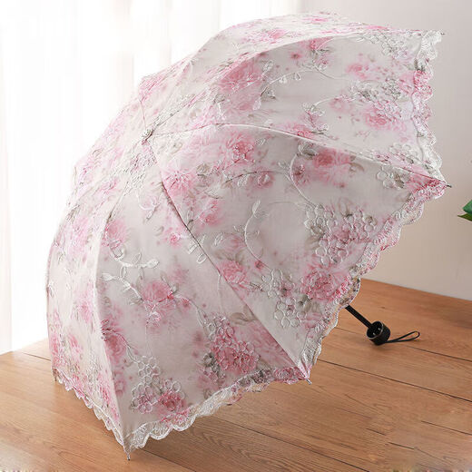 
Summer sun umbrella lace sun protection sun rain dual-use double-layer embroidery for women vinyl sunshade embroidery for women 838 pink print + double-layer vinyl fabric