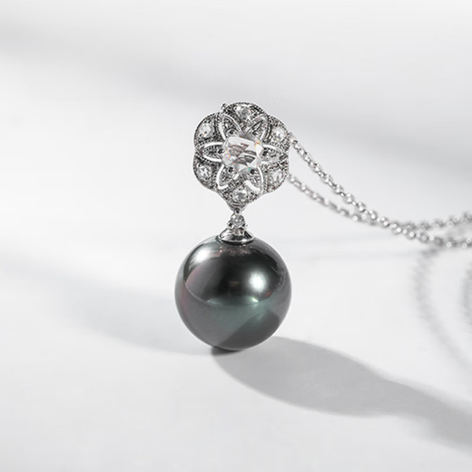 Chishe Manning 10-11mm 18K gold diamond selected Tahitian black pearl pendant necklace 10-11mm