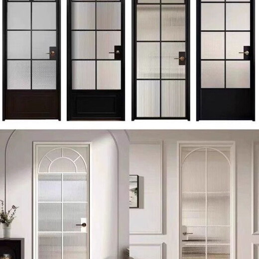 勤凯法式复古厕所门推拉门合金极窄边滑门玻璃门隔断移门卫生间厨房门 法式复古单包厕所门 珐琅白