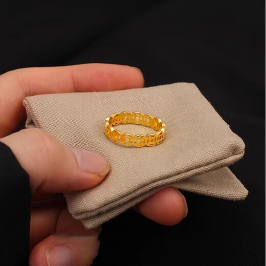 Happy two generations, copper coin shape money ring, female and male couple ring, light luxury and high-end ring that is not easy to fade. The default number is 7, other numbers are remarked (5-10)