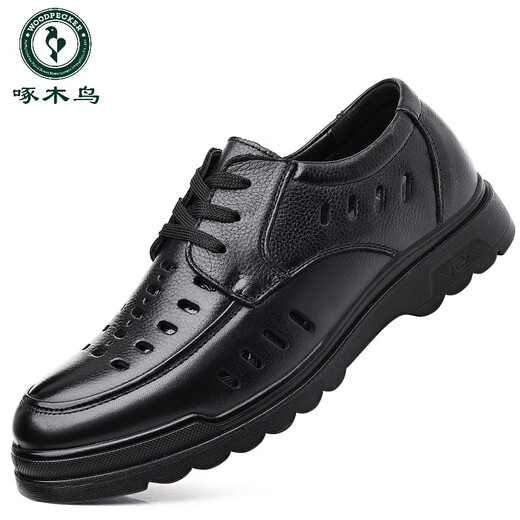 Spechtsandalen für Männer Sommer Neues echtes Leder atmungsaktives lässig Lederschuhe für Herren Hollow Hole Schuhe Weiche Sohle Vaters Schuhe 6627 Black Hollow 39