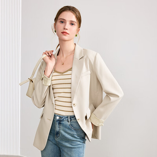 Betu women's autumn new suit national trend cuffs fashionable versatile suit jacket women 2408T60 apricot S