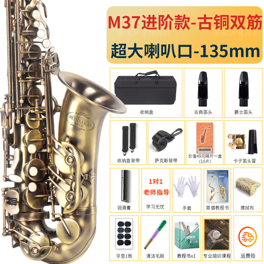 Angel of Sound E-flat alto saxophone instrument wind pipe for adult beginners professional performance examination model recommended by big names M37 bronze-upgraded double ribs + double mouthpieces + teaching