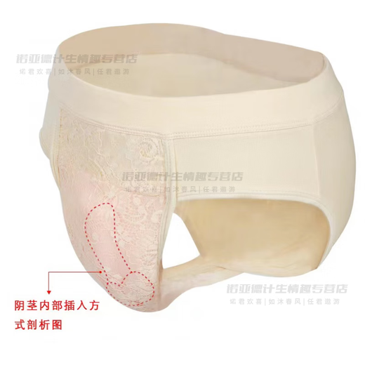 长夜漫漫伪娘内裤男士cos用自我安慰自卫可插入无痕假阴自慰内裤蕾丝硅胶 仿真阴名器+清洁礼包 S
