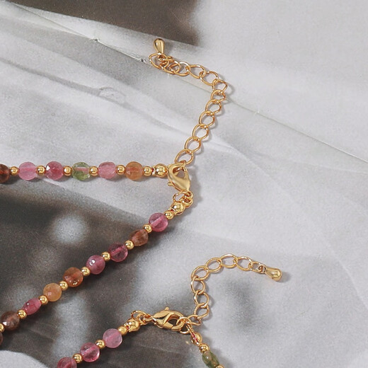 Fat Donglai's same style tourmaline necklace new retro color natural stone hand-beaded clavicle chain tourmaline stone necklace