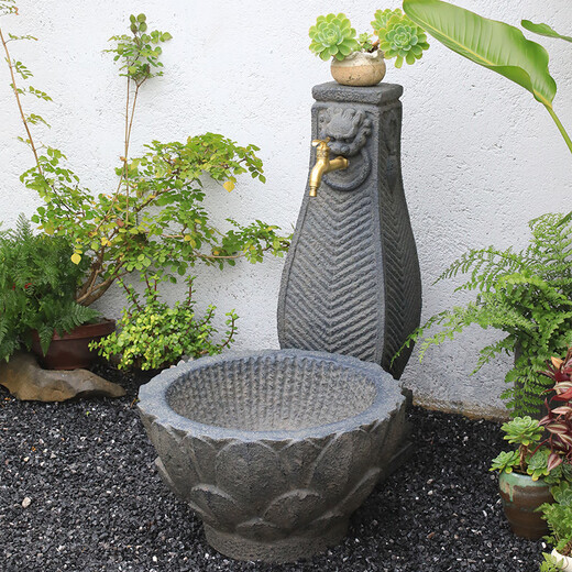 Kushifang courtyard balcony water plug mop pool outdoor garden decoration landscaping column faucet household floor-standing mop pool W055-2 Peaceful Joy column water plug with faucet