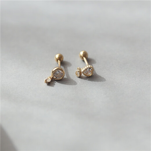 Mi Ling Bai Xiao C South Korea imported K gold 14K/10K gold earrings round diamond love pendant ear bone screw screw earrings love pendant 1 piece with gold ball plug