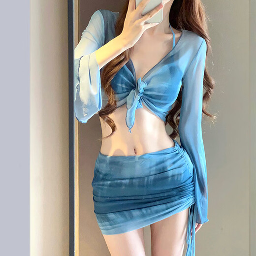 Dofinison swimsuit women's bikini seaside resort atmosphere four-piece set conservative high-end split sexy swimsuit spa fashion blooming bikini four-piece set one size 85-110Jin Jin equals 0.5 kg