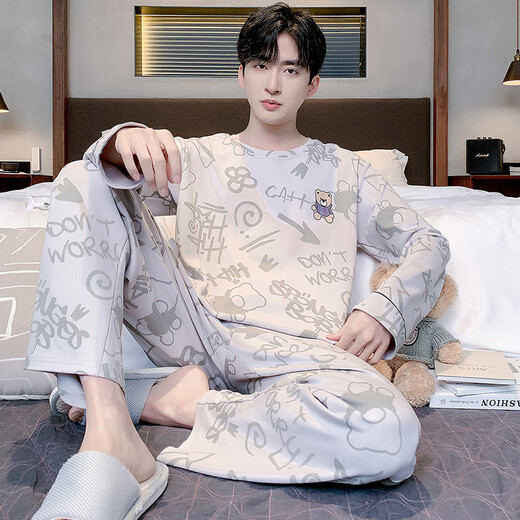 Three-gun pure cotton pajamas for men spring and autumn long sleeves trousers cotton home clothes autumn casual men loose large size suit 9928 3XL men (recommended 180-200 Jin [Jin equals 0.5 kg])