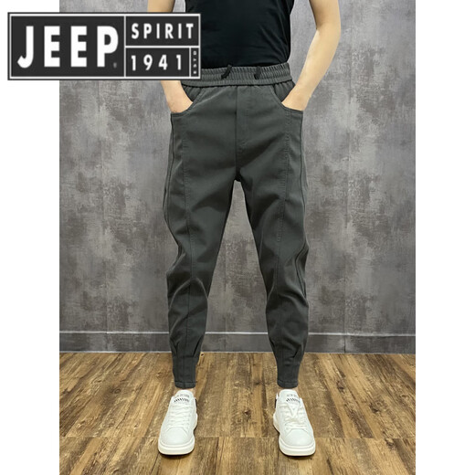 JEEP SPIRIT Jeep Internet celebrity 2025 trendy brand handsome casual pants men's versatile slim spring and summer sports nine-point tie-fitting black 834 single size 31130-140Jin [Jin equals 0.5 kg]